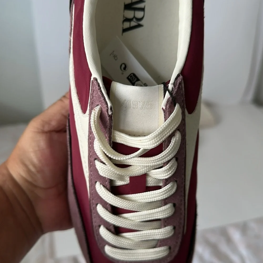 Zara Men's Maroon and Cream Sneakers - Picture 14 of 17